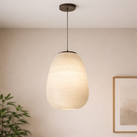 Textured Stripe Pendant Light - Modern Japandi Style - Paper Shade