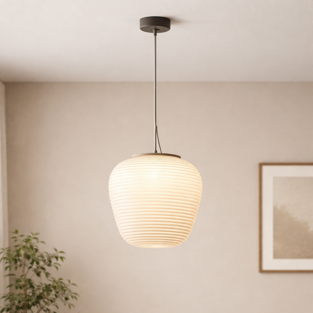 Textured Stripe Pendant Light - Modern Japandi Style - Paper Shade - Image 5