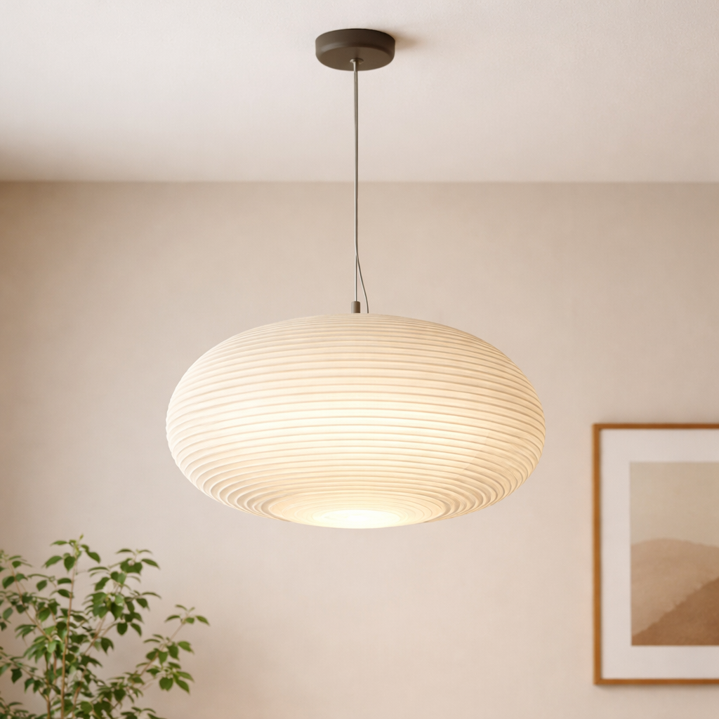 Textured Stripe Pendant Light - Modern Japandi Style - Paper Shade - Image 6