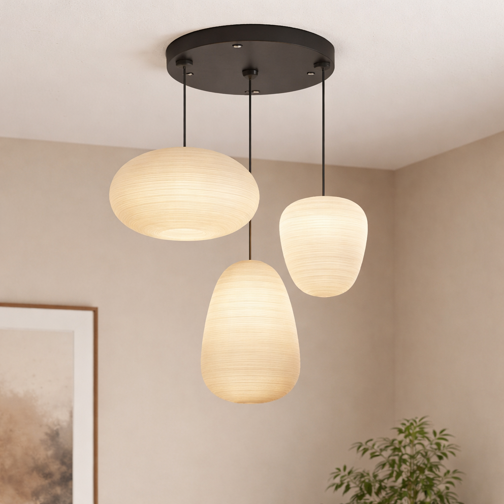 Textured Stripe Pendant Light - Modern Japandi Style - Paper Shade - Image 7