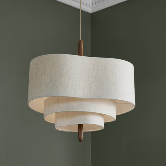 Tiered Linen Pendant Light - Modern Fabric Shade Chandelier - Image 1