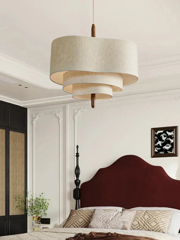 Tiered Linen Pendant Light - Modern Fabric Shade Chandelier - Image 2