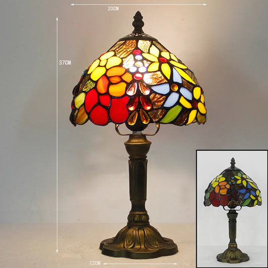 Tiffany Style Table Lamp - Stained Glass Resin Base - Vintage Decorative Accent Light - Image 1