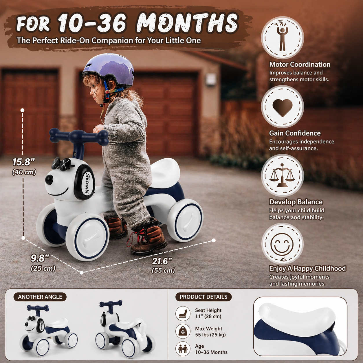 Toddlers' First Ride 4-Wheel Balance Bike (Ages 1-3)