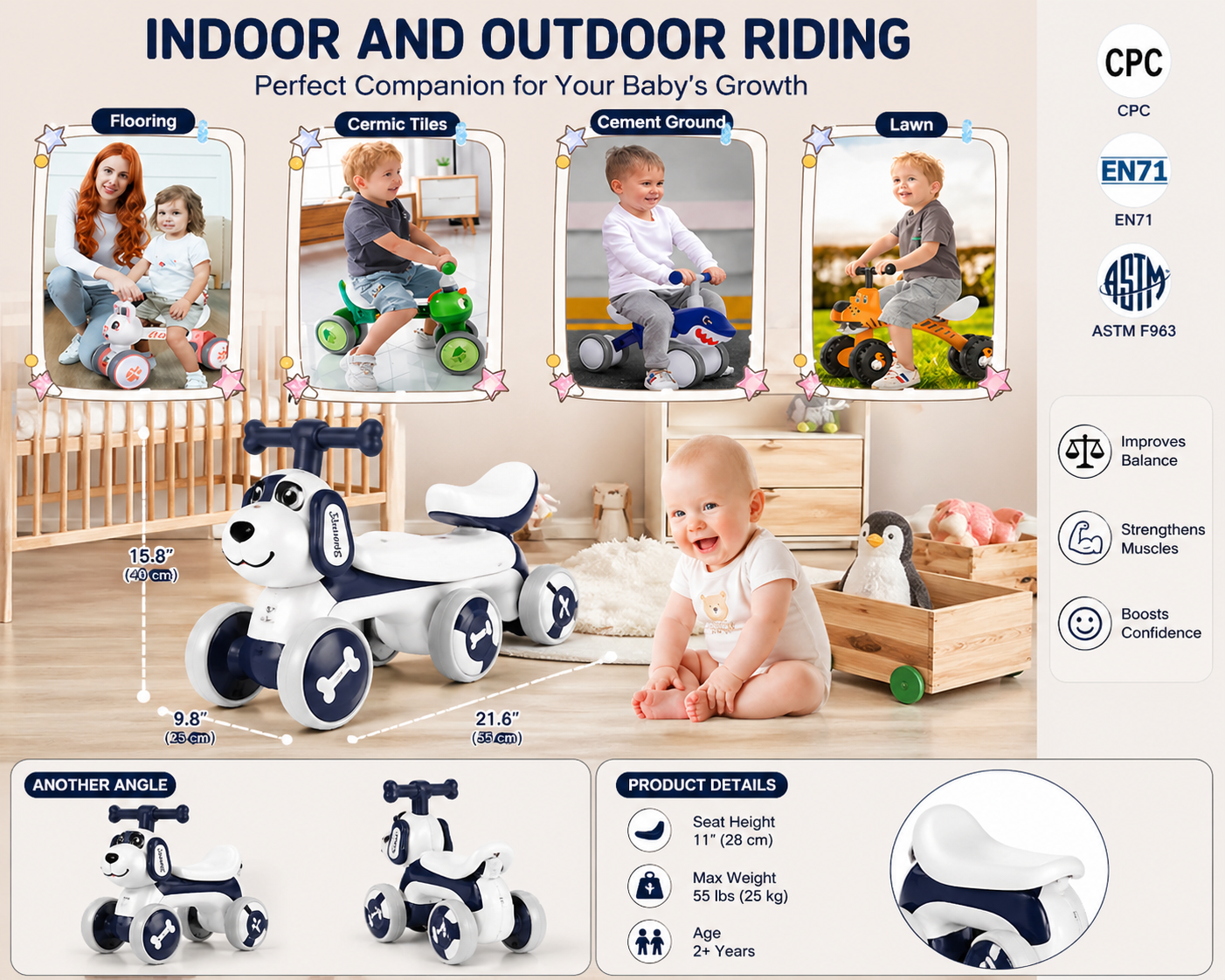 Toddlers' First Ride 4-Wheel Balance Bike (Ages 1-3)