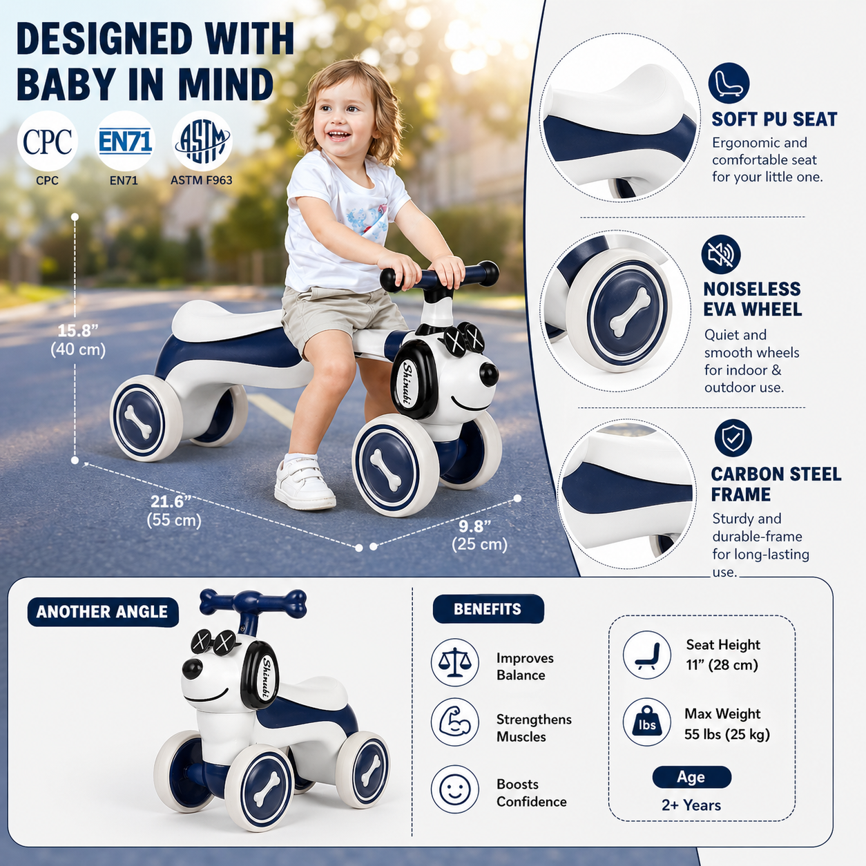 Toddlers' First Ride 4-Wheel Balance Bike (Ages 1-3)