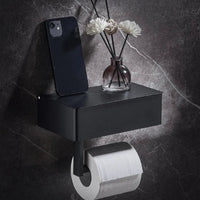 Toilet Paper Holder | Wall Mount with Shelf | Drill-Free with Storage Box | Rolluxe