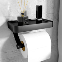 Toilet Paper Holder with Shelf - Modern Aluminum - Drill-Free Wall Mount