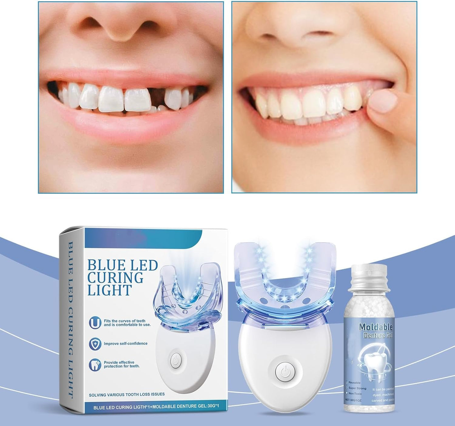 Tooth Repair Kit with LED Light - Moldable Denture Gel - Futusly Dentures