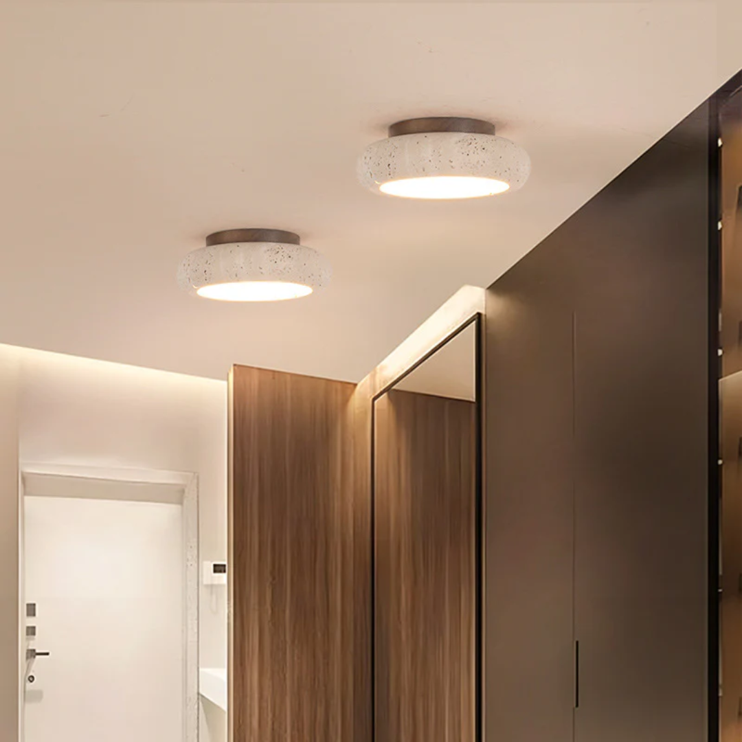 Travertine Ceiling Light - Wood Accent - Modern LED Fixture - Image 2