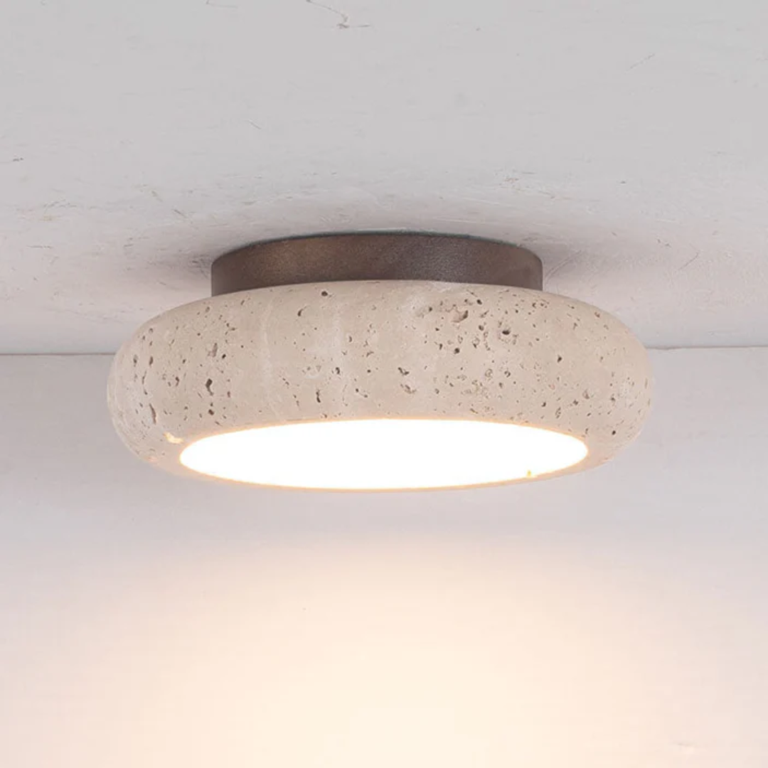 Travertine Ceiling Light - Wood Accent - Modern LED Fixture - Image 4