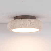 Travertine Ceiling Light - Wood Accent - Modern LED Fixture