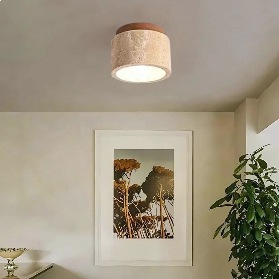 Travertine Ceiling Light Fixture - Wood Accent - Stylish Home Decor - Image 4