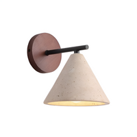 Travertine Cone Wall Sconce - Wood Accent - Modern LED Wall Lamp