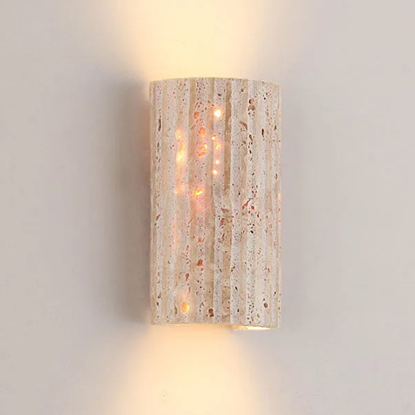 Travertine Cylinder Wall Light - Up Down Sconce - Hallway & Bedroom Lighting - Image 2