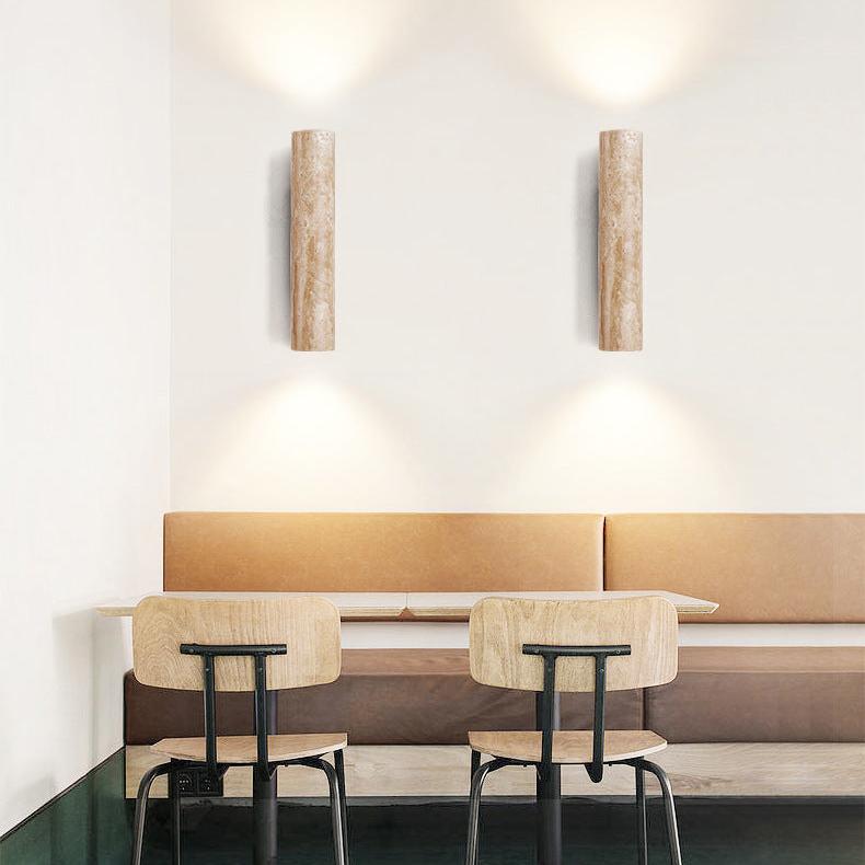 Travertine Cylinder Wall Sconce - Wood Base - Modern Minimalist LED Wall Lamp - Image 3