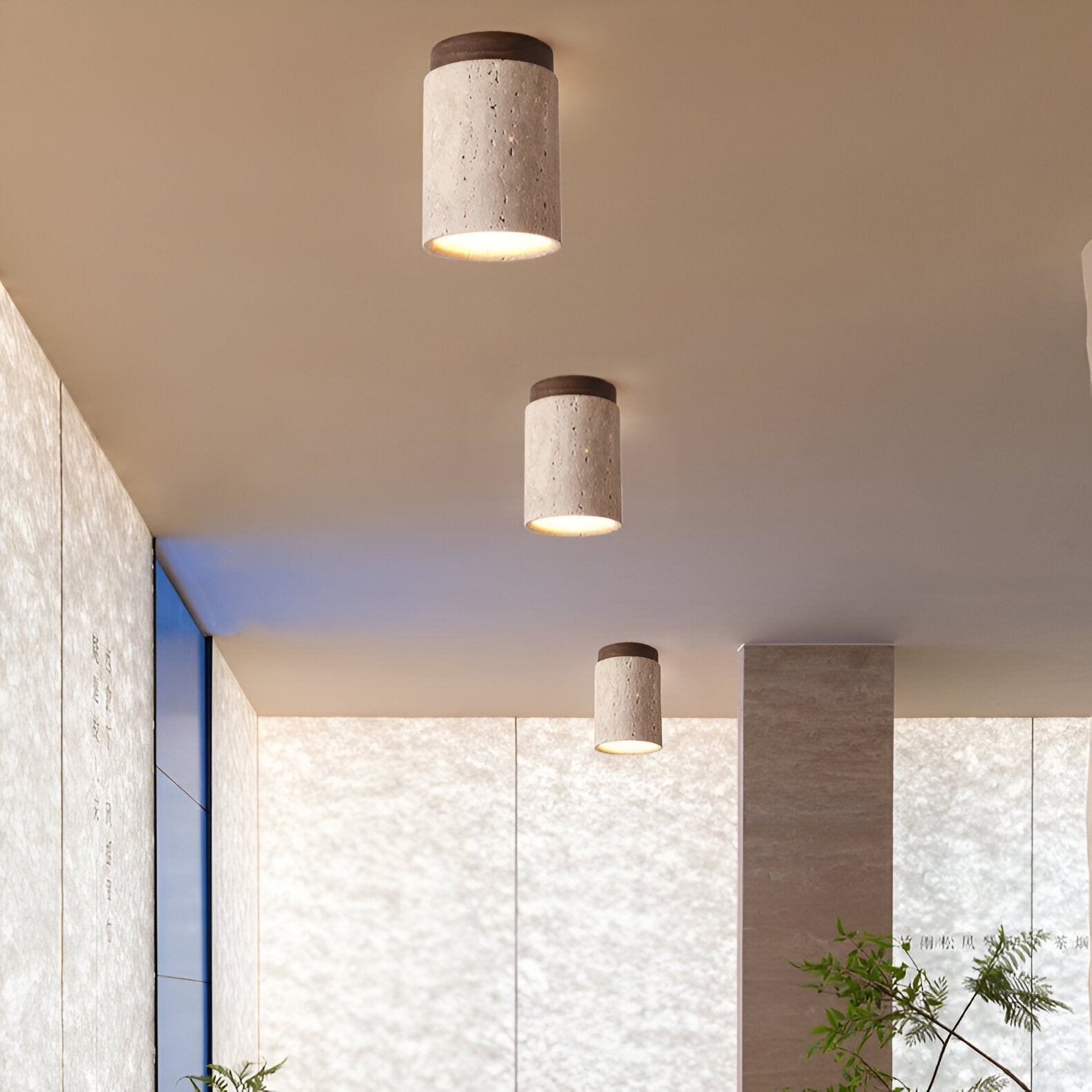 Travertine Stone Cylinder Ceiling Light - Elegant LED Plafondlamp - Image 2