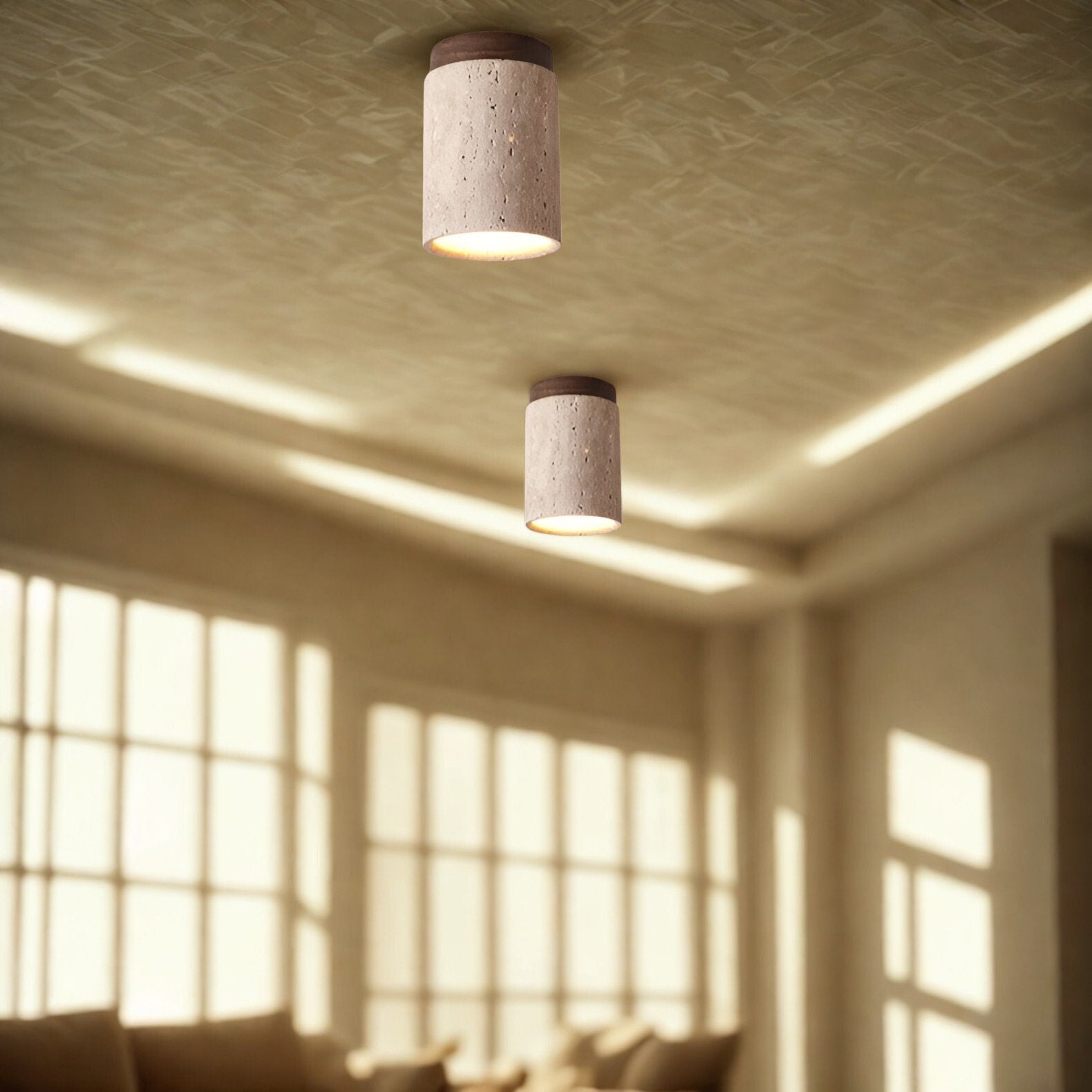 Travertine Stone Cylinder Ceiling Light - Elegant LED Plafondlamp - Image 3