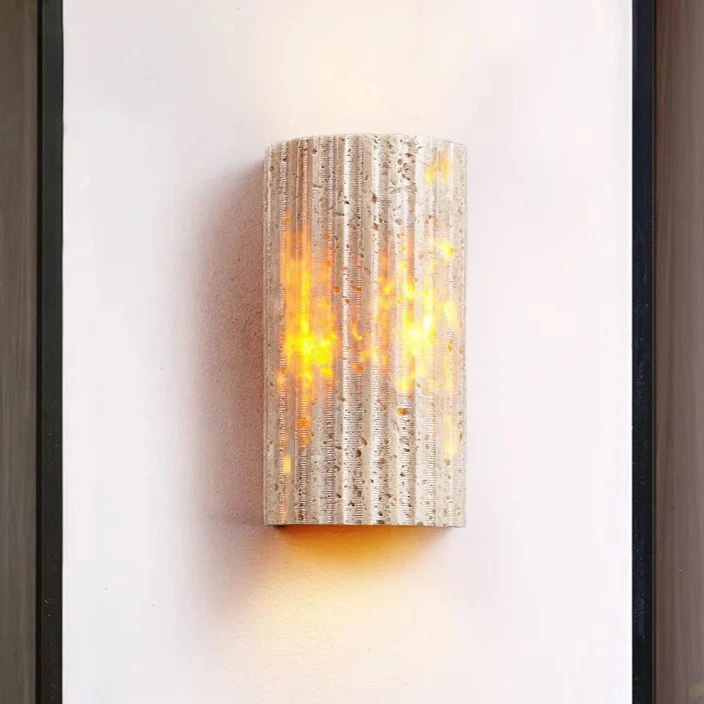 Travertine Stone Outdoor Wall Sconce - Modern Cylindrical LED Light Fixture - Image 2
