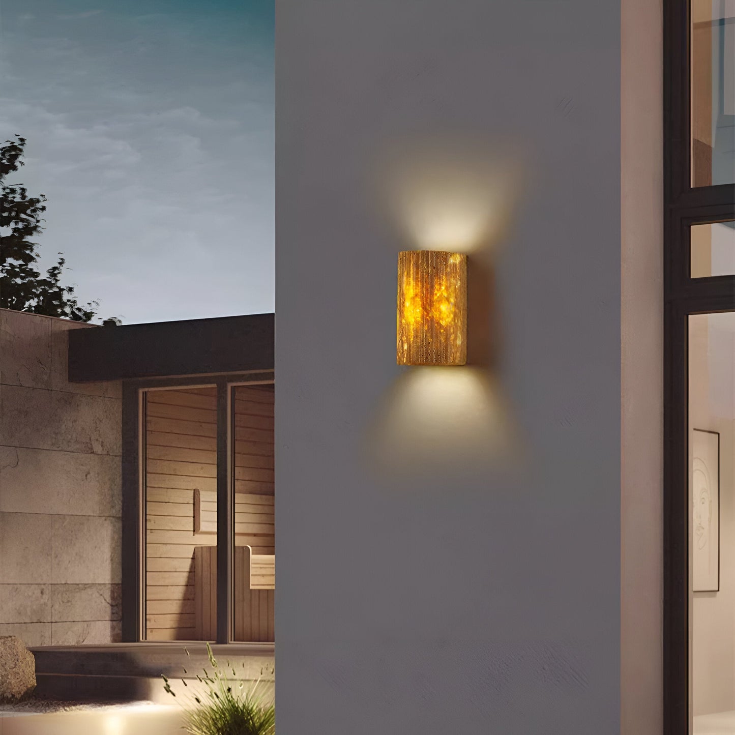 Travertine Stone Outdoor Wall Sconce - Modern Cylindrical LED Light Fixture - Image 3