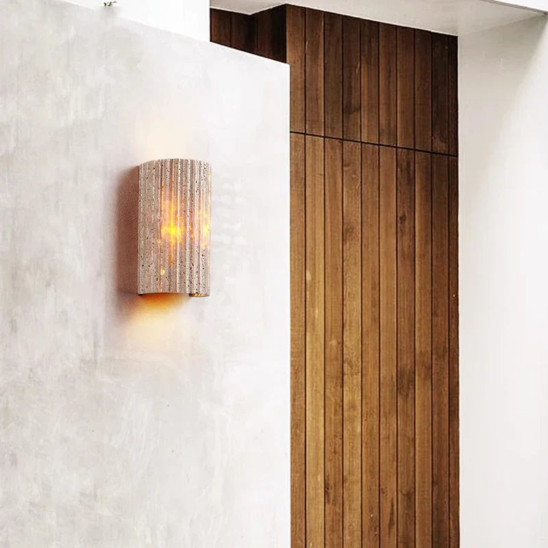 Travertine Stone Outdoor Wall Sconce - Modern Cylindrical LED Light Fixture - Image 4