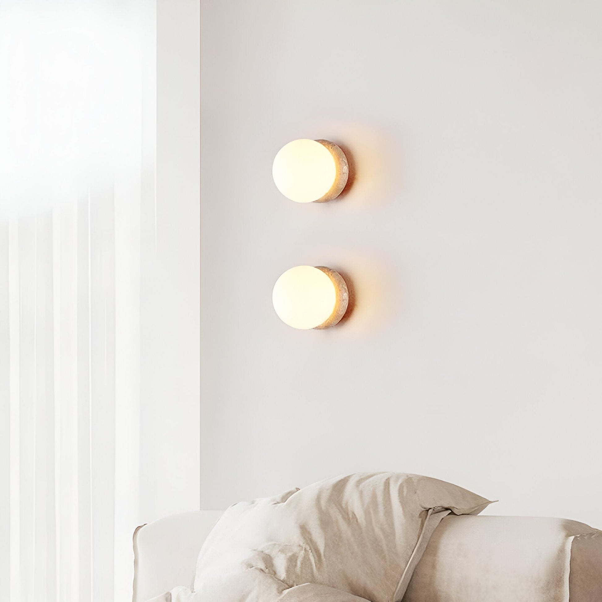 Travertine Stone Wall Light - Round Outdoor Fixture - Modern LED Sconce - Image 2