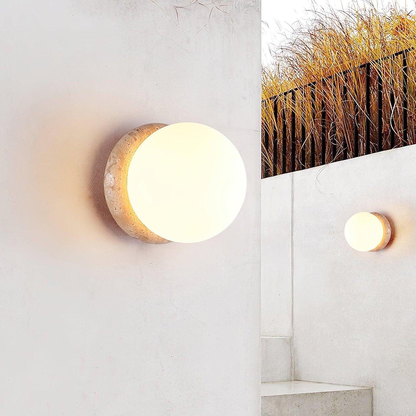 Travertine Stone Wall Light - Round Outdoor Fixture - Modern LED Sconce - Image 4