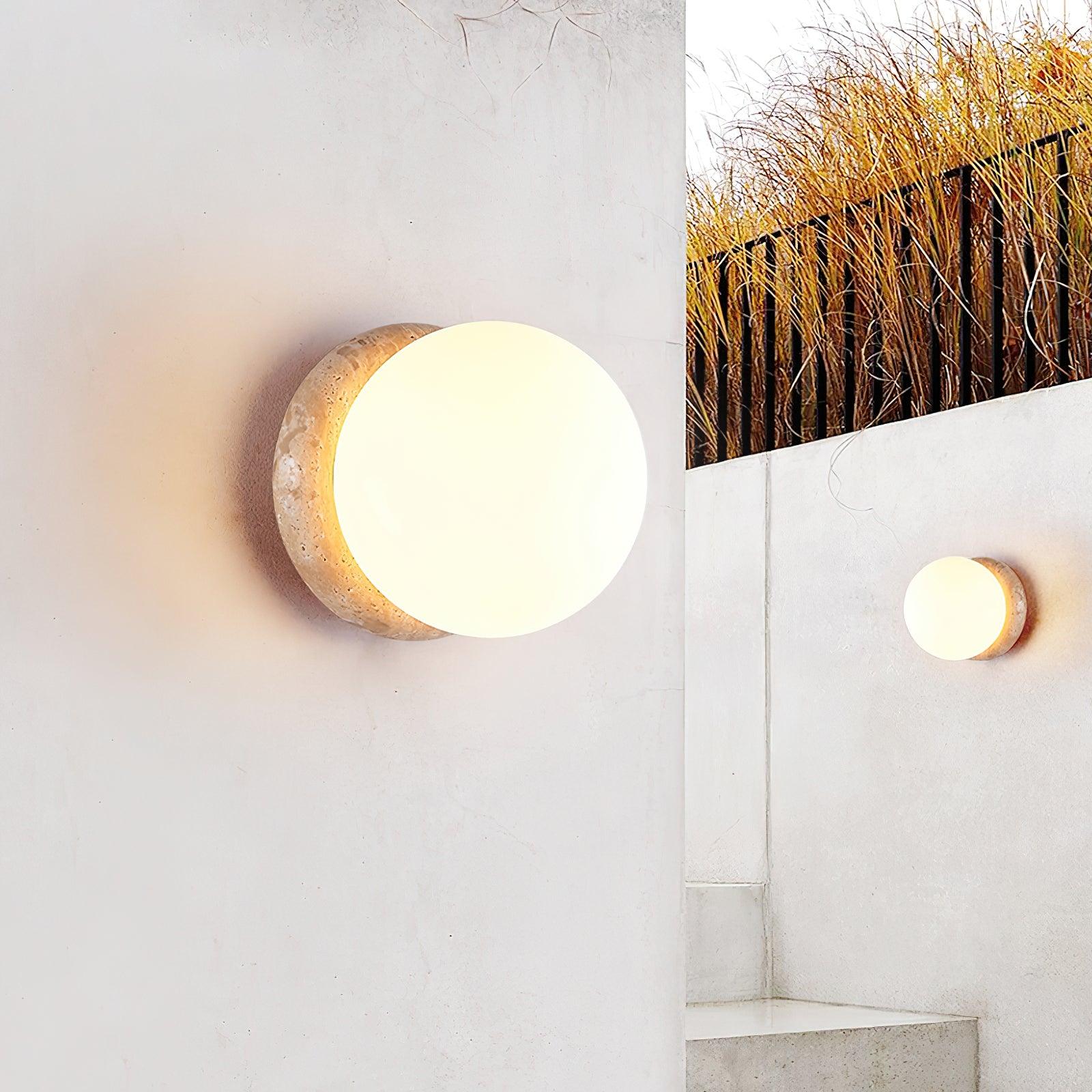 Travertine Stone Wall Light - Round Outdoor Fixture - Modern LED Sconce - Image 4
