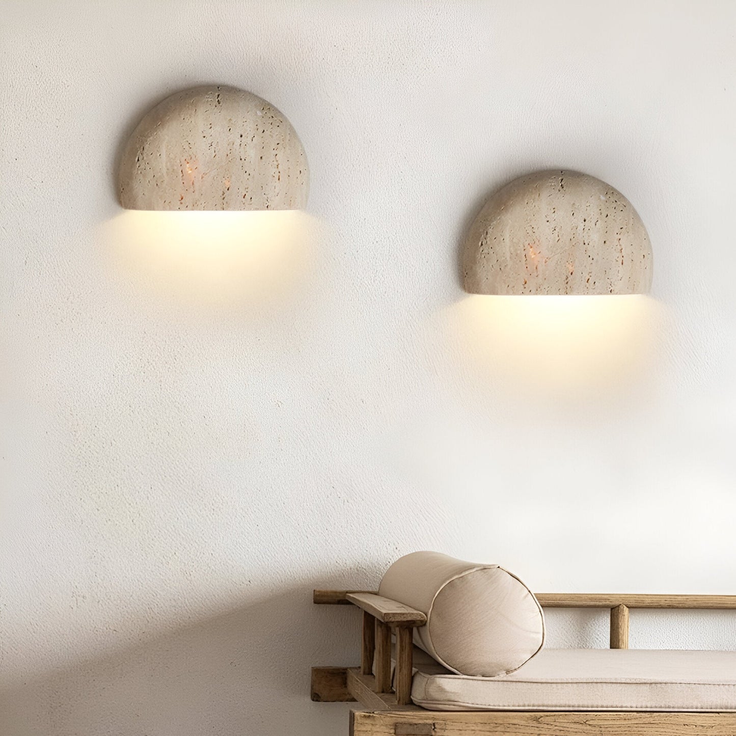 Travertine Stone Wall Sconce - Half-Round - G4 Light - Medieval Style - Image 1