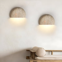 Travertine Stone Wall Sconce - Half-Round - G4 Light - Medieval Style