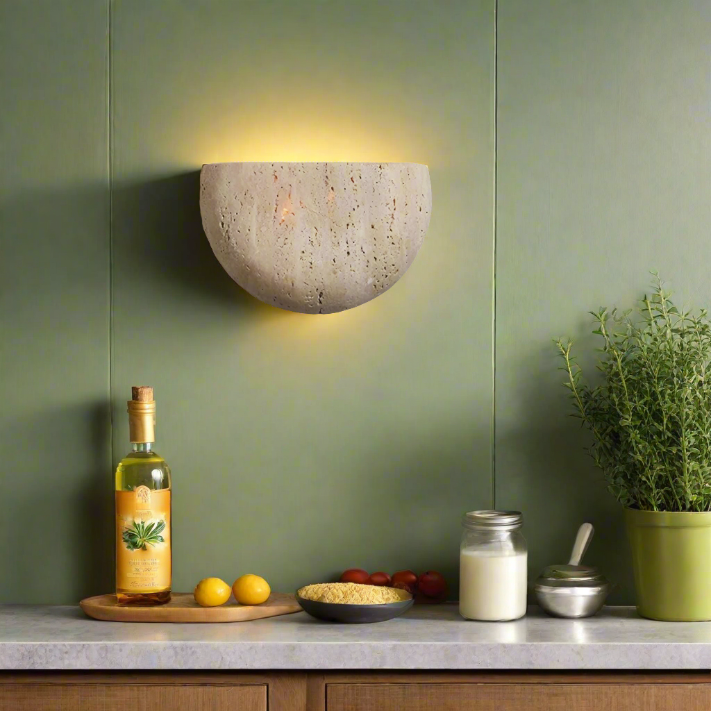Travertine Stone Wall Sconce - Half-Round - G4 Light - Medieval Style - Image 2