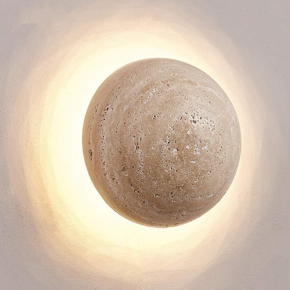 Travertine Stone Wall Sconce - Round LED Light - Modern Minimalist - Image 2