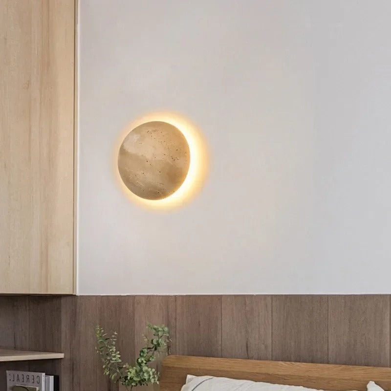 Travertine Stone Wall Sconce - Round LED Light - Modern Minimalist - Image 3