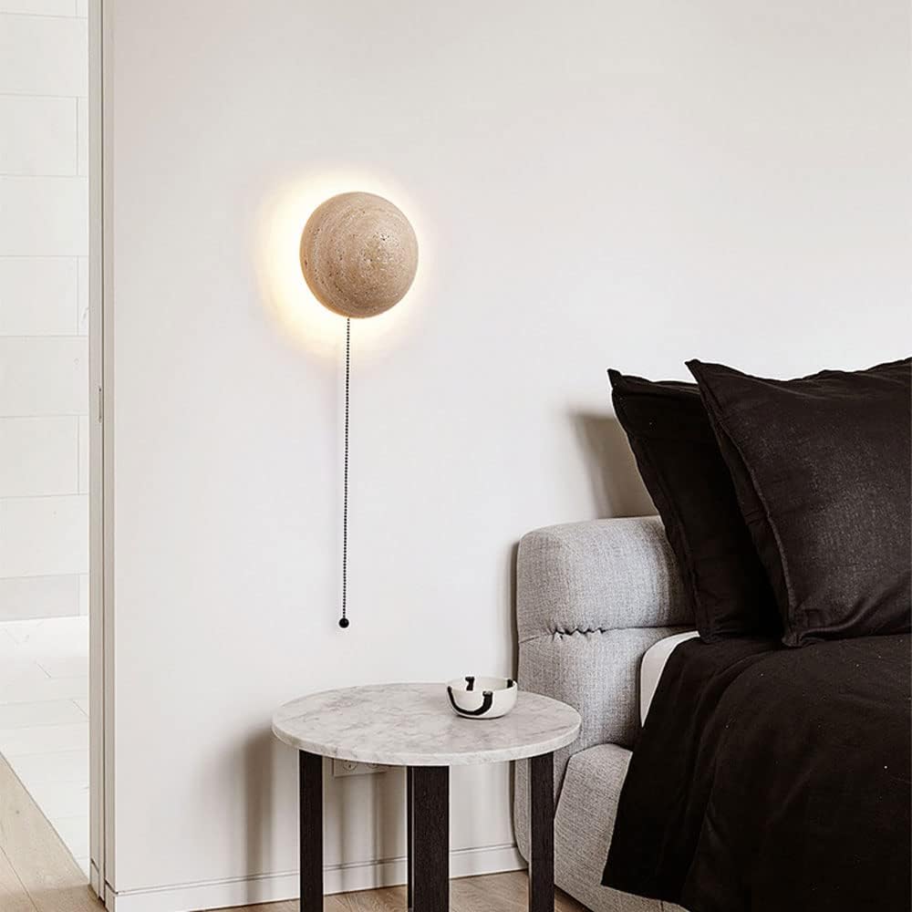 Travertine Stone Wall Sconce - Round LED Light - Modern Minimalist - Image 4