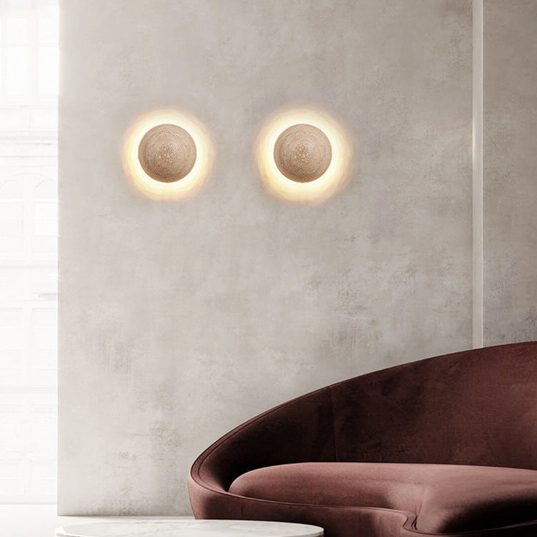 Travertine Stone Wall Sconce - Round LED Light - Modern Minimalist - Image 5