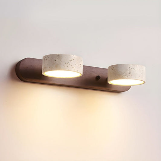 Travertine Wall Lamp - Wood Backplate - Japandi Style Interior Lighting - Image 1