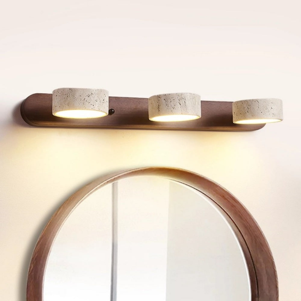 Travertine Wall Lamp - Wood Backplate - Japandi Style Interior Lighting - Image 2