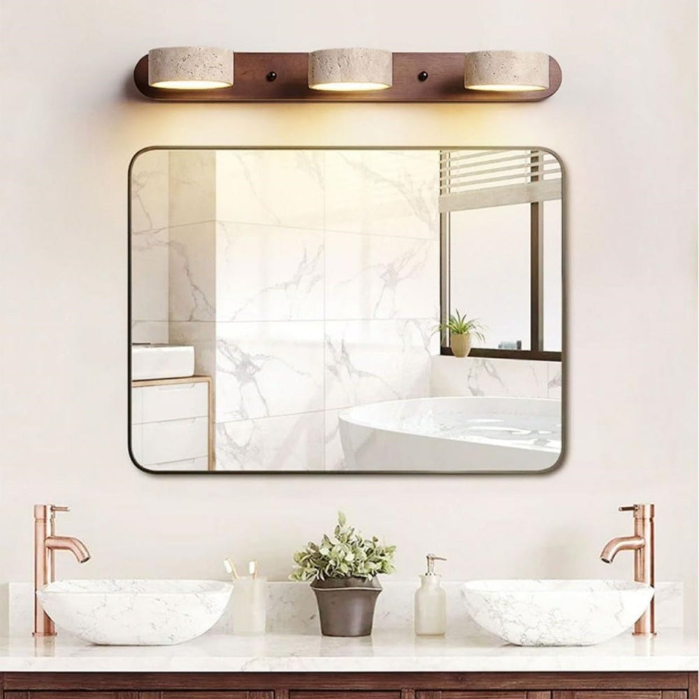 Travertine Wall Lamp - Wood Backplate - Japandi Style Interior Lighting - Image 3