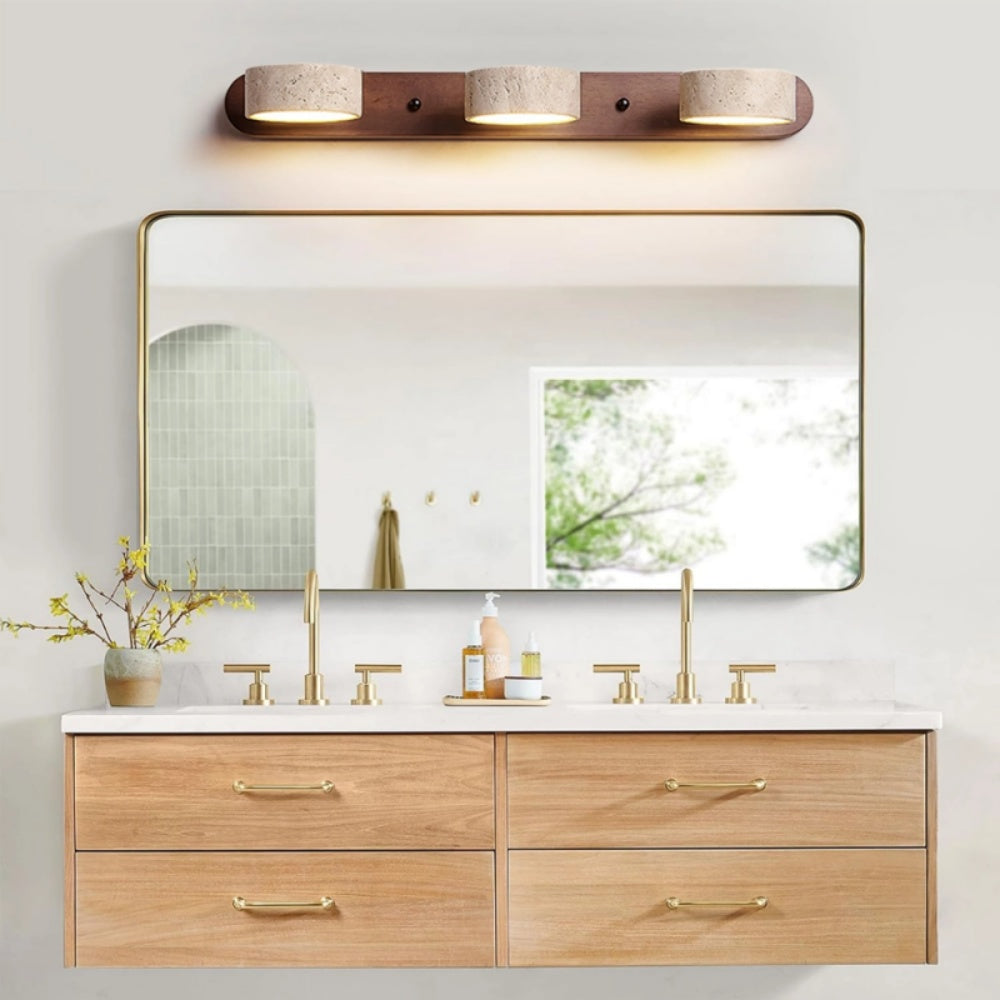 Travertine Wall Lamp - Wood Backplate - Japandi Style Interior Lighting - Image 4