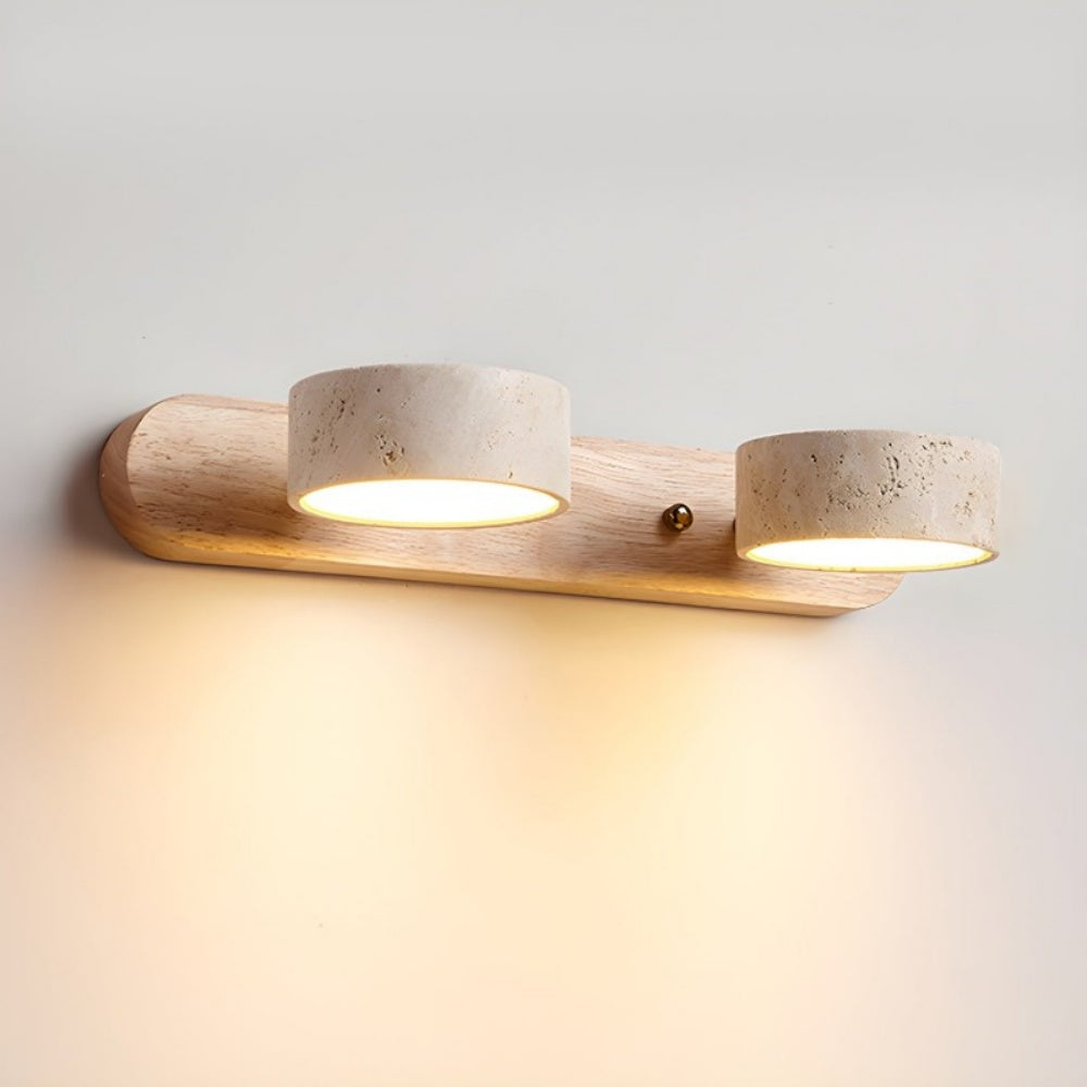 Travertine Wall Lamp - Wood Backplate - Japandi Style Interior Lighting - Image 6