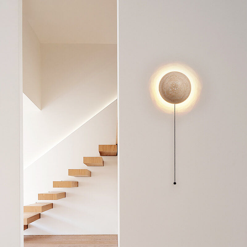 Travertine Wall Light - Round LED Fixture - Modern Minimalist Lighting - Image 3