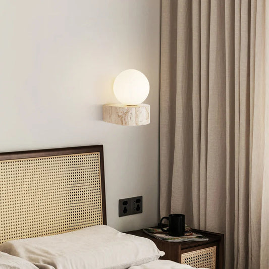 Travertine Wall Sconce - Globe LED Light - Modern Minimalist Fixture - Image 1
