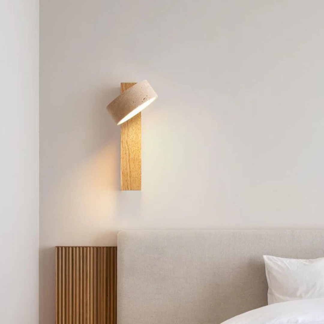 Travertine Wood LED Wall Sconce - Rustic Modern - Single Light Fixture - Image 2