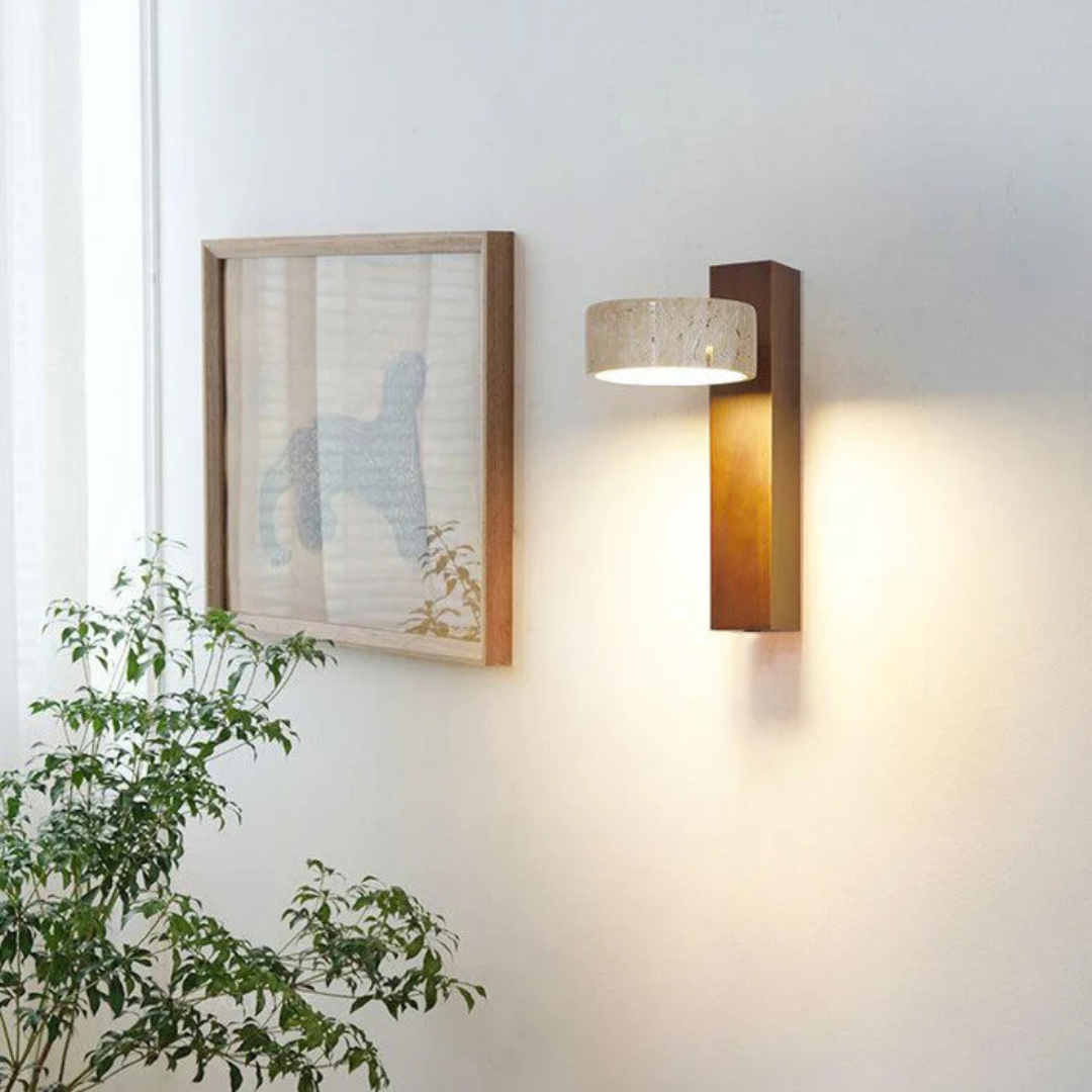 Travertine Wood LED Wall Sconce - Rustic Modern - Single Light Fixture - Image 5