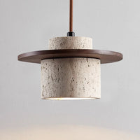 Travertine & Wood Pendant Light - Modern Dining Room Lamp