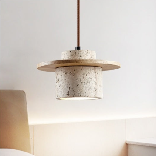 Travertine & Wood Pendant Light - Modern Dining Room Lamp - Image 2