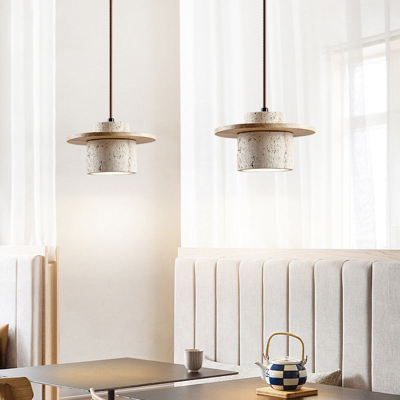 Travertine & Wood Pendant Light - Modern Dining Room Lamp - Image 3