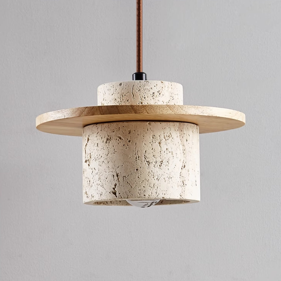 Travertine & Wood Pendant Light - Modern Dining Room Lamp - Image 4