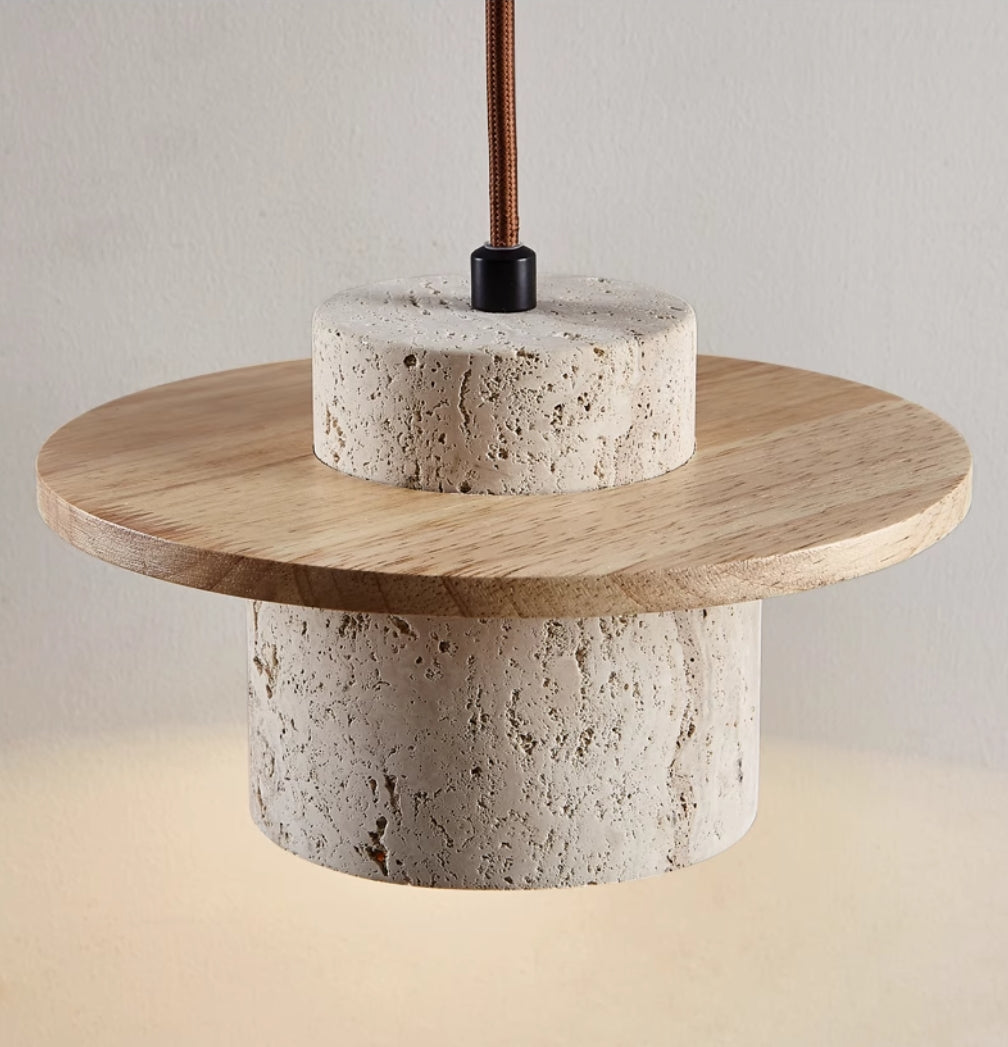 Travertine & Wood Pendant Light - Modern Dining Room Lamp - Image 5