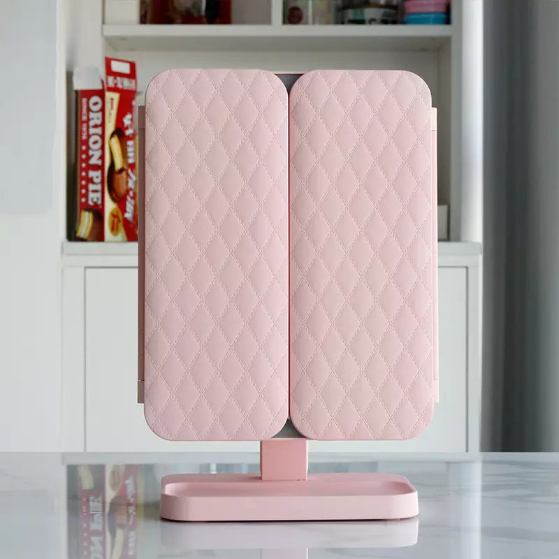 Tri-Fold LED Makeup Mirror with 3 Light Settings and 2x/3x Magnification